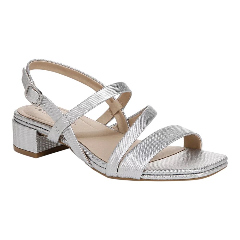 LifeStride Women's Janet Square Toe Slingback Dress Sandals Silver Size 9